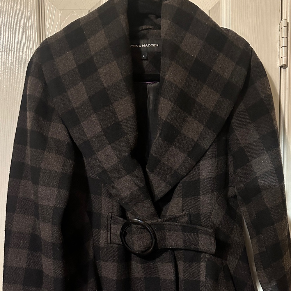 Steve Madden Black and Gray Checkered Coat